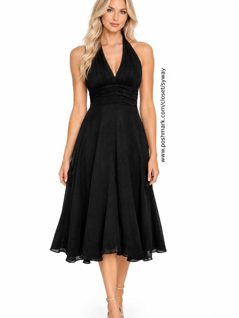Donna Morgan Vintage Silk Chiffon Halter Cocktail Dress